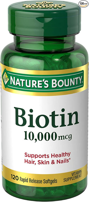 Nature's Bounty Biotin 10,000mcg, Supports Beautiful Hair, Glowing Skin and Healthy Nails, Rapid Release Softgels, 120 Count