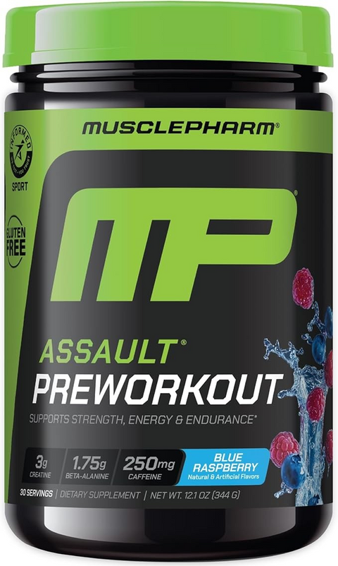 MusclePharm Assault Energy Strength, Pre-Workout, Blue Raspberry, 12.1 oz