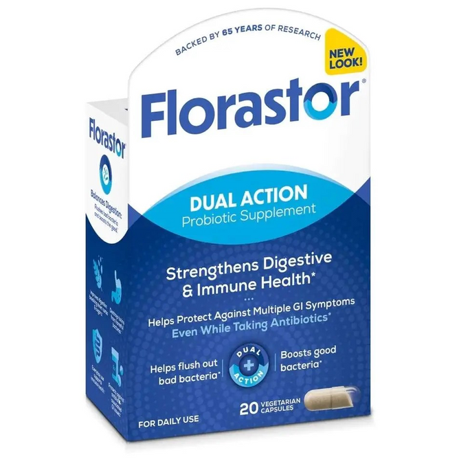 Florastor Dual Action Probiotic Supplement 20 Vegetarian Capsules