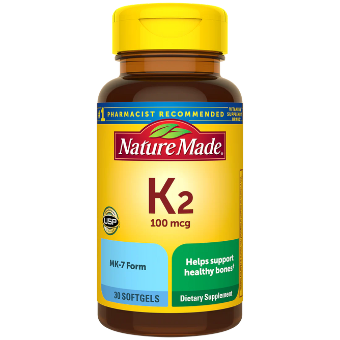 Nature Made Vitamin K2 100 mcg, Healthy Bone Supplements, 30 Softgels, 30 Day Supply