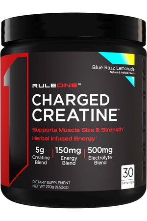Rule 1 Charged Creatine w/Energy Blend Blue Razz Lemonade - 30 Servings