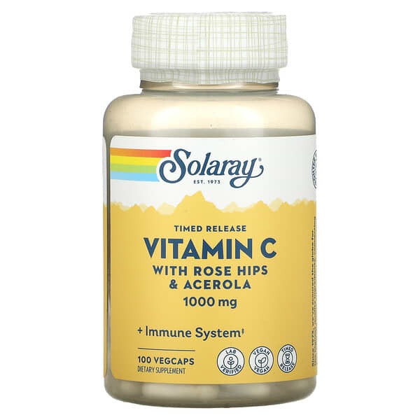 Solaray, Timed Release Vitamin C with Rose Hips & Acerola, 1,000 mg, 100 VegCaps