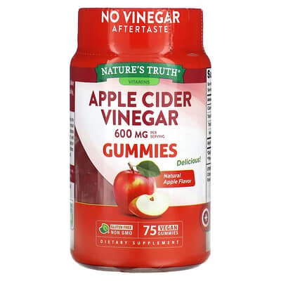 Nature's Truth Apple Cider Vinegar, Natural Apple, 600 mg, 75 Vegan Gummies (200 mg per Gummy)