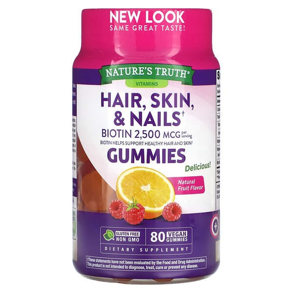 hair skin and nails, Hair, Natural Fruit, 80 Vegan Gummies, Nature's Truth