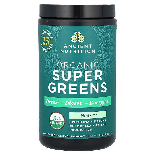 Ancient Nutrition, Organic Super Greens, Mint, 7.23 oz (205 g)