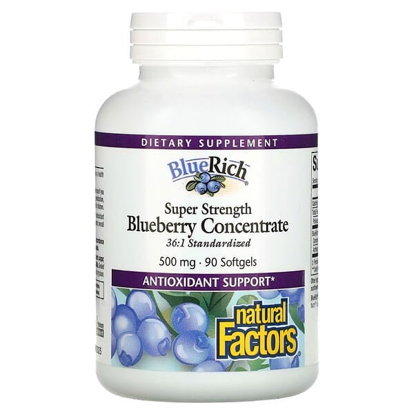 Natural Factors, BlueRich, Super Strength Blueberry Concentrate, 500 mg, 90 Softgels