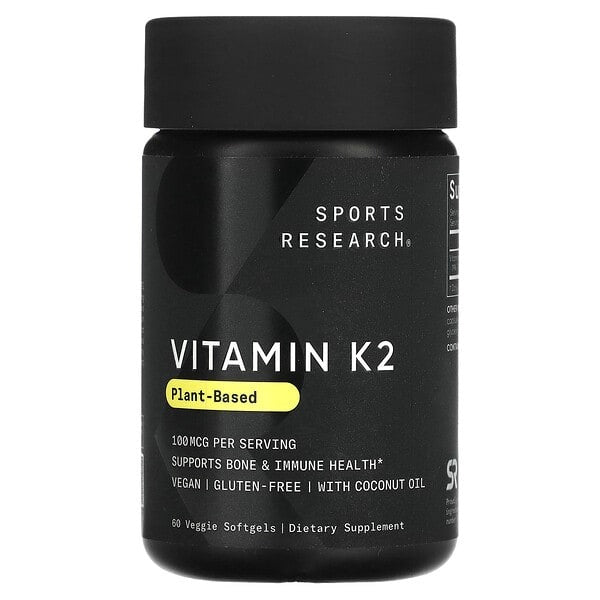 Sports Research, Vitamin K2, Plant-Based, 100 mcg, 60 Veggie Softgels