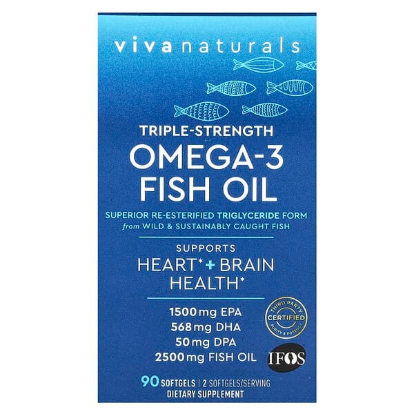 viva naturals triple strength omega 3, Omega-3 Fish Oil, Triple Strength, 90 Softgels