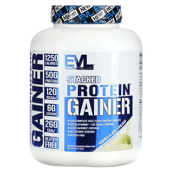 EVLution Nutrition, Stacked Protein Gainer, Vanilla Ice Cream, 6 lbs (2.72 kg)