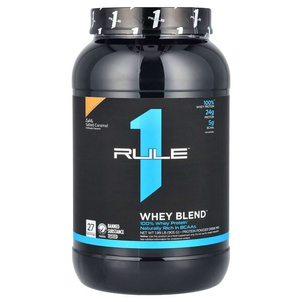 Rule One Proteins, Whey Blend, Protein Powder Drink Mix, Lightly Salted Caramel, 1.99 lb (905 g)