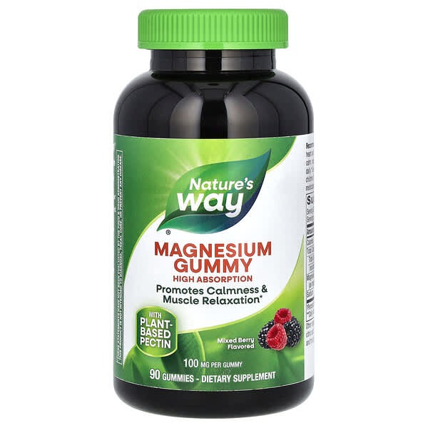 Nature's Way Magnesium, Gummy Mixed Berry, 100 mg, 90 Gummies