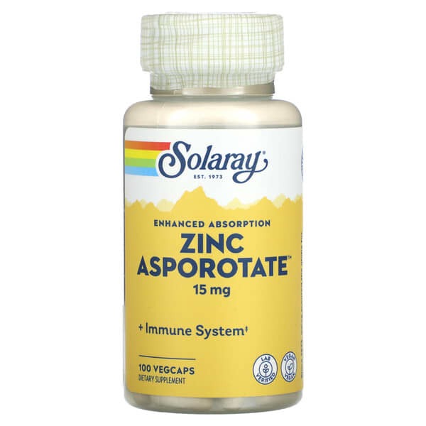 Solaray, Enhanced Absorption, Zinc Asporotate , 15 mg , 100 VegCaps