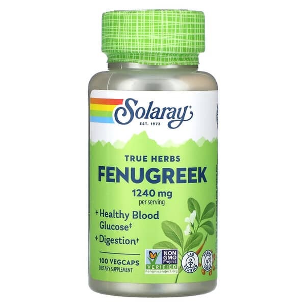 fenugreek leaves, True Herbs, Fenugreek, 1,240 mg, 100 VegCaps (620 mg,  Solaray