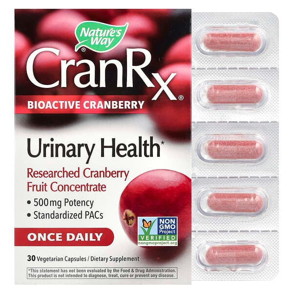 Nature's Way, CranRx, Urinary Health, Bioactive Cranberry, 500 mg, 30 Vegetarian Capsules