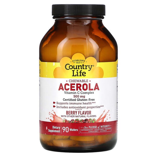 country life chewable vitamin c, Acerola Vitamin C Complex Berry, 500 mg, 90 Wafers