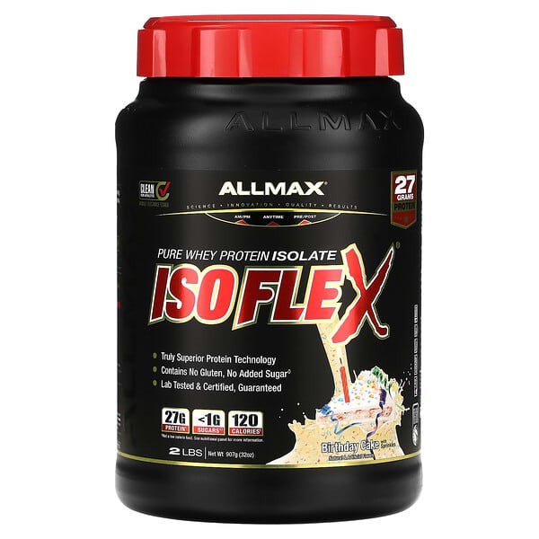 ALLMAX, Isoflex, 100% Pure Whey Protein Isolate, Birthday Cake with Sprinkles, 2 lbs (907 g)