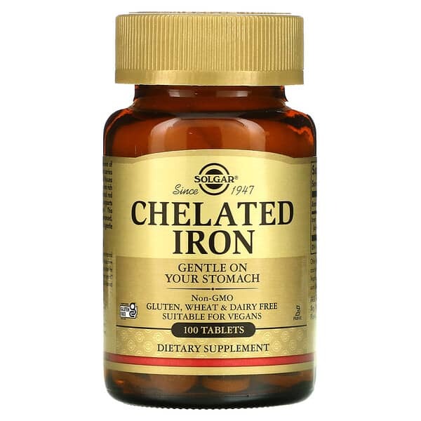 solgar iron, Chelated Iron, 100 Tablets