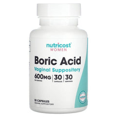 Nutricost, Women, Boric Acid, Vaginal Suppository, 600 mg, 30 Capsules