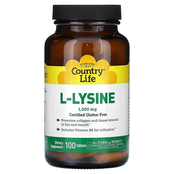 Country Life, L-Lysine, 1,000 mg, 100 Tablets