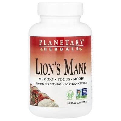 Planetary Herbals, Lion's Mane, 1,000 mg, 60 Vegan Capsules (500 mg per Capsule)