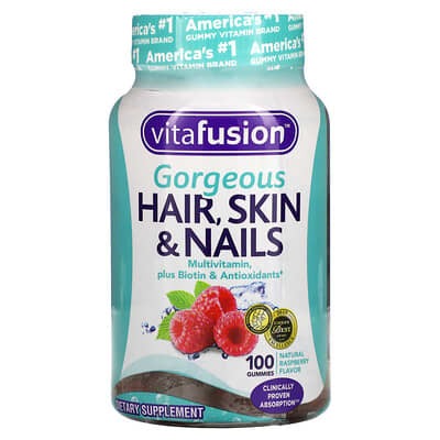 VitaFusion, Gorgeous Hair, Skin & Nails Multivitamin, Natural Raspberry, 100 Gummies