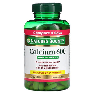Nature's Bounty Calcium 600, with Vitamin D3, 250 Tablets