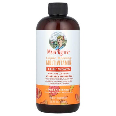 mary ruth's liquid morning multivitamin, mary ruths liquid morning multivitamin, + Hair Growth, Peach Mango, 15.22 fl oz (450 ml)