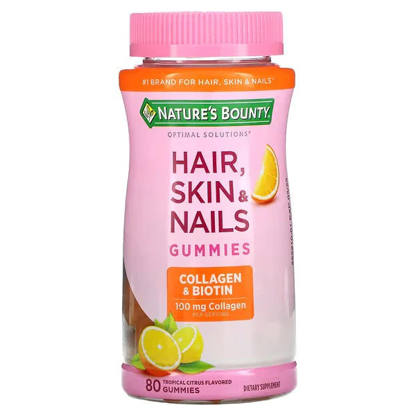 nature's bounty hair skin and nails, Collagen & Biotin, Tropical Citrus, 80 Gummies