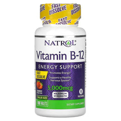 Natrol Vitamin B12, Fast Dissolve, Maximum Strength, Strawberry, 5,000 mcg, 100 Tablets