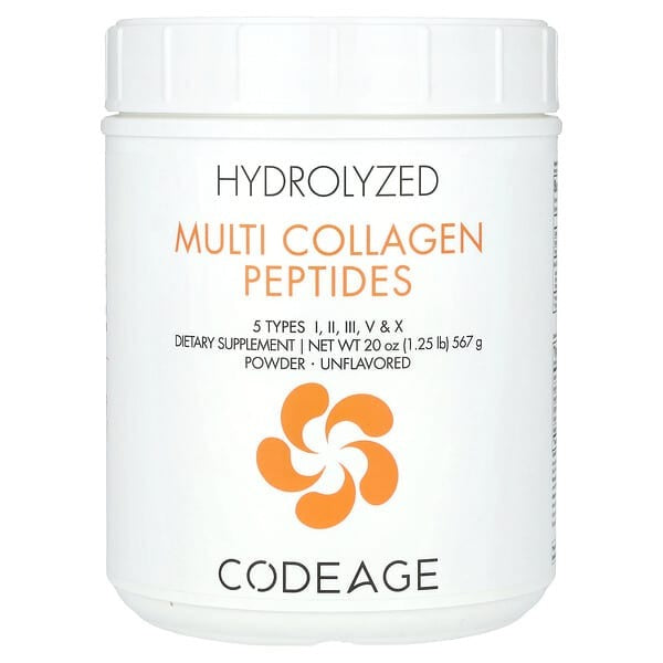 Codeage, Hydrolyzed, Multi Collagen Peptides, 5 Types I, II, III, V, X, Powder, Unflavored, 1.25 lb (567 g)