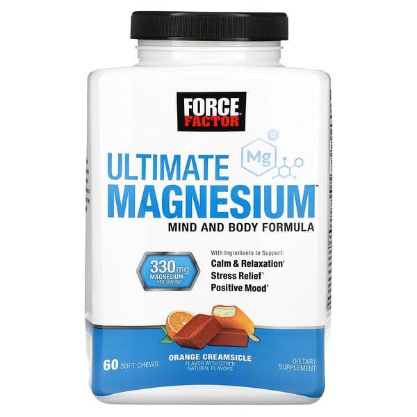 Force Factor Ultimate Magnesium, Orange Creamsicle, 330 mg, 60 Soft Chews (165 mg per Chew)