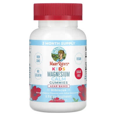 MaryRuth's, Kids Magnesium Calm Gummies, Hibiscus, 50 mg, 60 Gummies