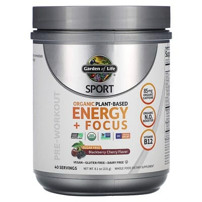 Garden of Life, Sport, Organic Plant-Based Energy + Focus, Pre-Workout, Blackberry Cherry, 8.1 oz (231 g)