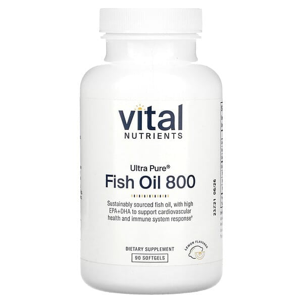 Vital Nutrients, Ultra Pure Fish Oil 800, Lemon, 90 Softgels