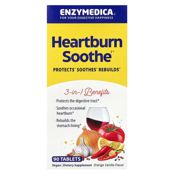 Enzymedica, Heartburn Soothe, Orange Vanilla, 90 Tablets