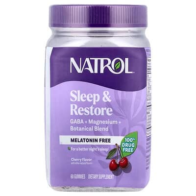 Natrol, Sleep & Restore Gummies, Melatonin Free, Cherry, 60 Gummies