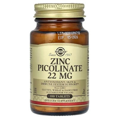 Solgar Zinc, Picolinate, 22 mg, 100 Tablets