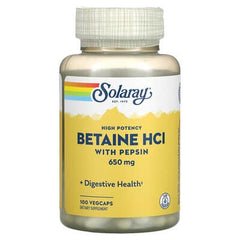 solaray hcl with pepsin, High Potency Betaine, 650 mg, 100 VegCaps