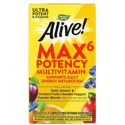 Nature's Way, Alive! Max6 Potency Multivitamin, 90 Capsules