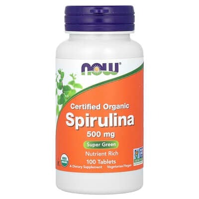 NOW Foods, Certified Organic Spirulina, 500 mg, 100 Tablets