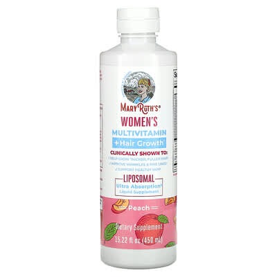MaryRuth's, Women's Multivitamin + Hair Growth, Peach, 15.22 fl oz (450 ml)
