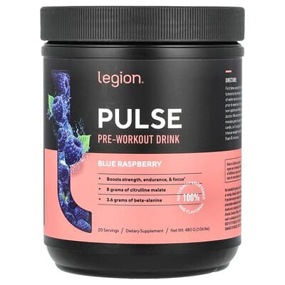 Legion Athletics, Pulse, Pre-Workout Drink, Blue Raspberry , 1.06 lbs (480 g)