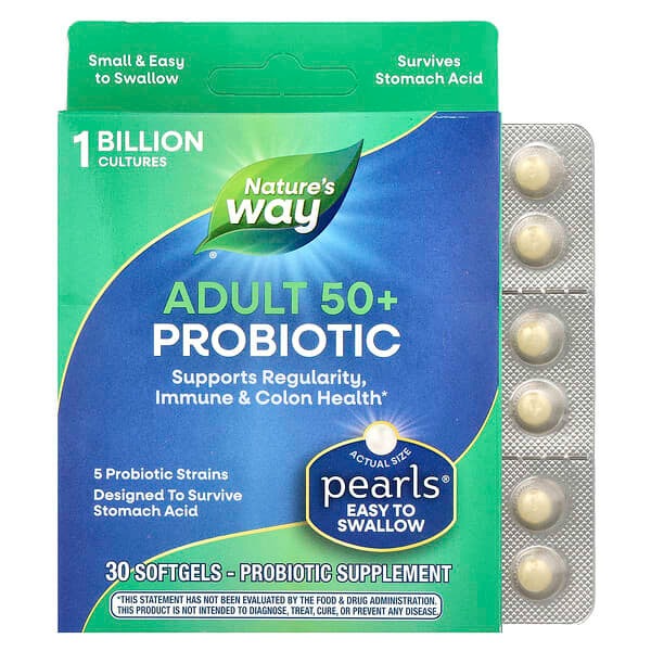 Nature's Way, Adult 50+ Probiotic Pearls , 1 Billion CFU, 30 Softgels