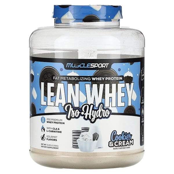 MuscleSport, Lean Whey, Iso-Hydro, Cookies & Cream, 5 lbs (2,268 g)