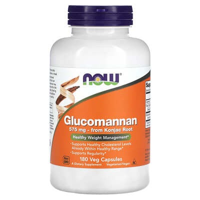 NOW Foods Glucomannan, 575 mg, 180 Veg Capsules