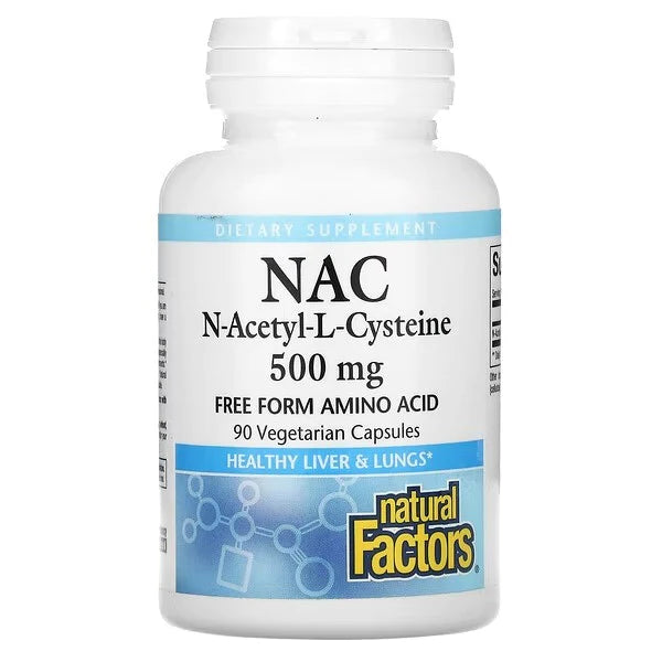 Natural Factors NAC, N-Acetyl-L Cysteine, 500 mg, 90 Vegetarian Capsules
