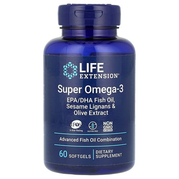 Life Extension  Fish Oil, Super Omega-3, EPA/DHA, Sesame Lignans & Olive Extract, 60 Softgels