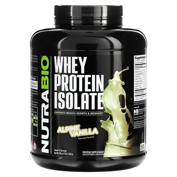 NutraBio, Whey Protein Isolate, Alpine Vanilla, 5 lbs (2,268 g)