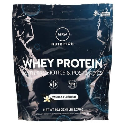 MRM Nutrition Whey Protein, with Probiotics & Postbiotics, Vanilla, 80.1 oz (2,270 g)