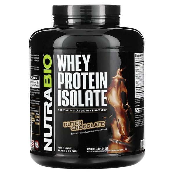 NutraBio, Whey Protein Isolate, Dutch Chocolate, 5 lbs (2,268 g)